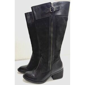 Born Uchee Tall Riding Boots Knee High Block Heel Zip 7 M Suede Leather Black